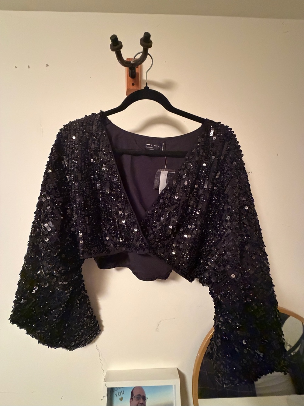 ASOS Black Sequin Cropped Wrap Top